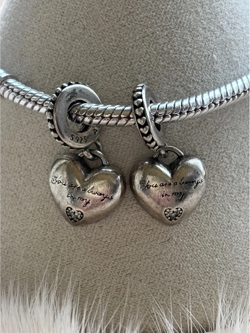 Pandora Mother & Daughter Heart Charm Set with Pink Enamel